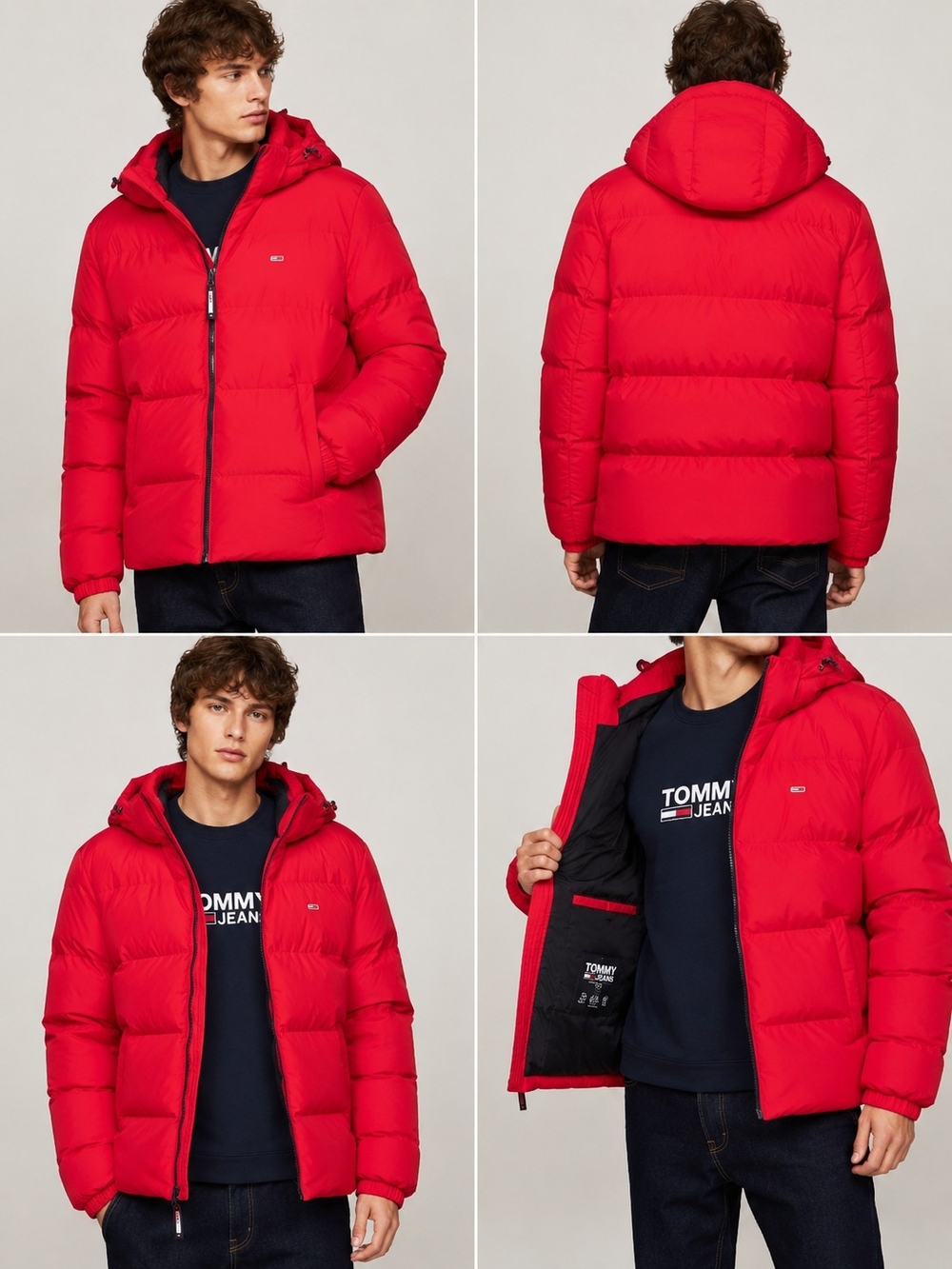 NWT Tommy Jeans Men’s Essential Down Puffer Jacket Red Hooded XL 78J6188